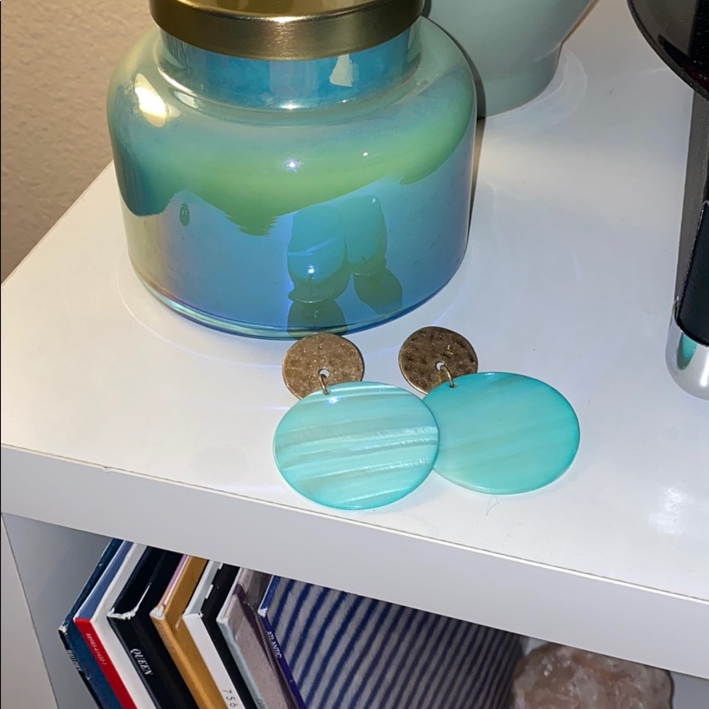 Teal and gold earrings
